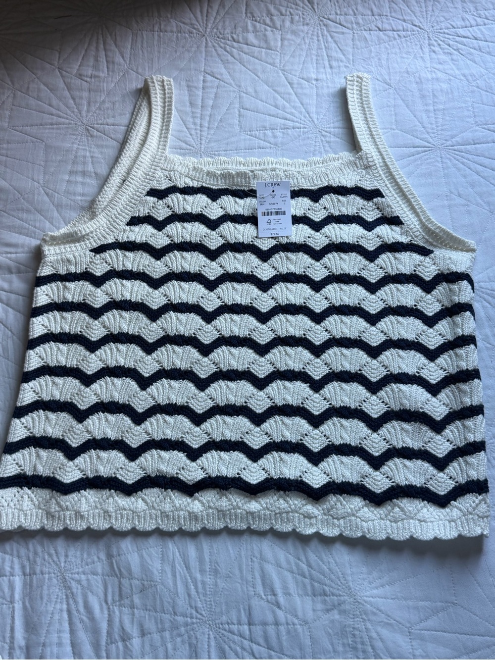J. Crew Navy and White Knit Tank Top L new